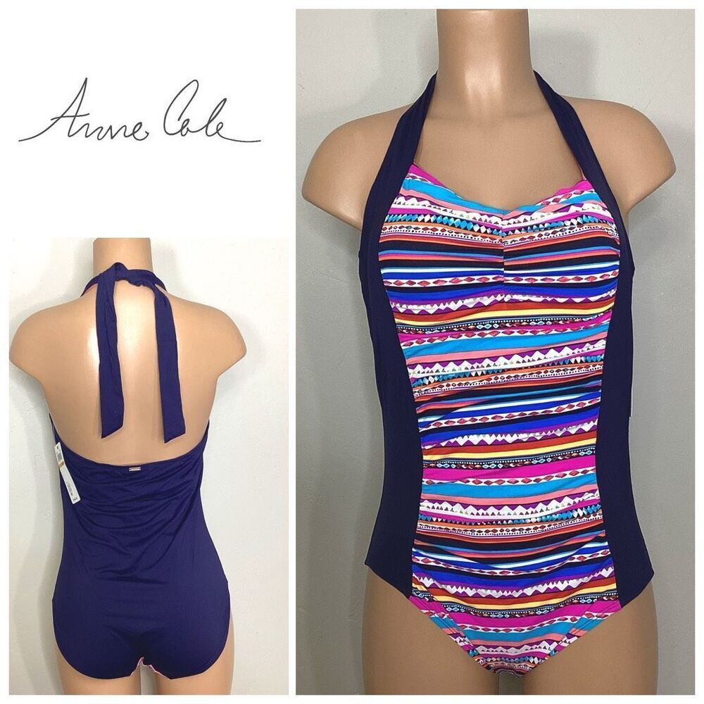 New. Anne Cole navy and stripe swimsuit. Size 16W. Retails $119